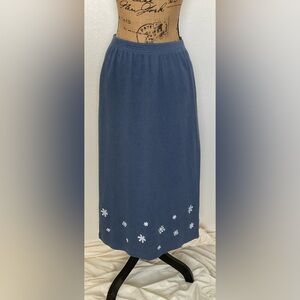 Vintage Bechamel Blue and White Embellished Midi Pencil Skirt